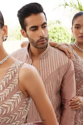 Salmon pink solan jacket kurta set