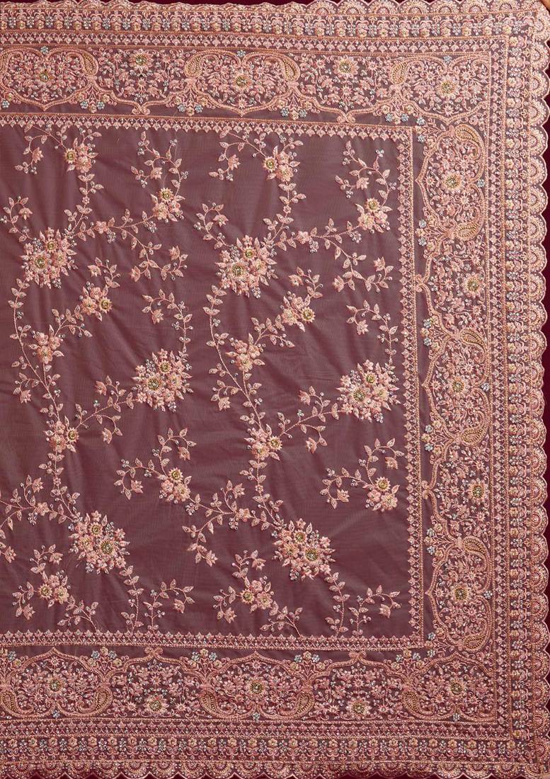 Trendmalls  Peach Heavy Butterfly Net Embroidery Party Wear Saree With Blouse