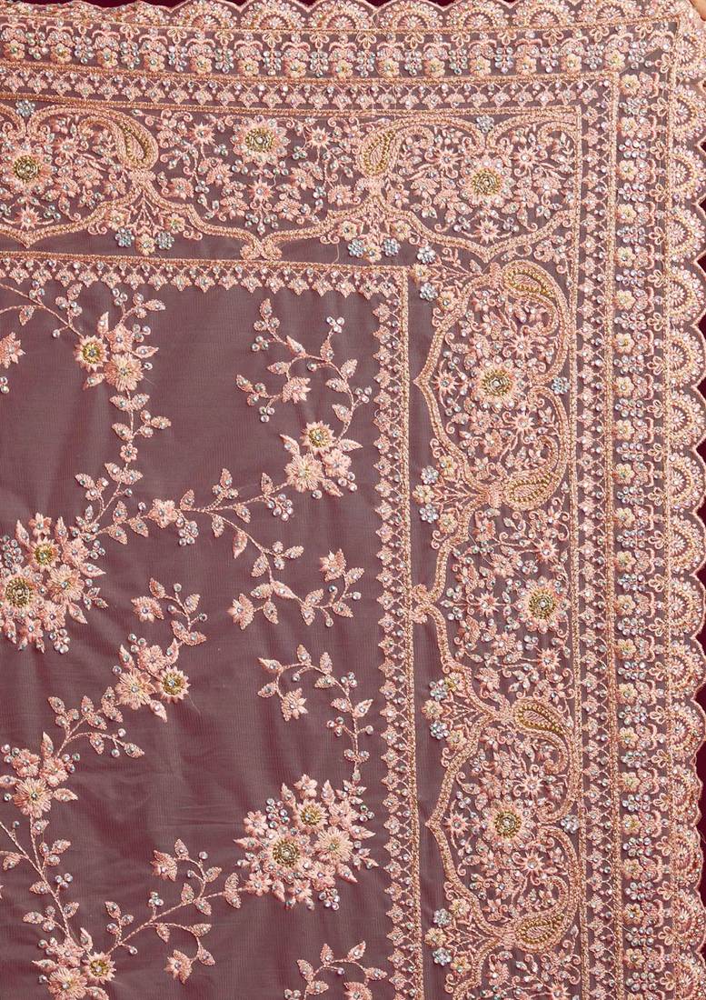 Trendmalls  Peach Heavy Butterfly Net Embroidery Party Wear Saree With Blouse