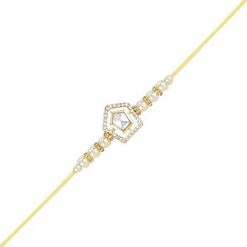rakshabhandhan special kundan bhaiya bhabhi pearl hanging lumba bracelet rakhi combo set with roli chawa 4