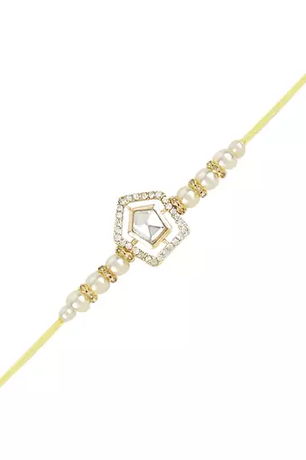 rakshabhandhan special kundan bhaiya bhabhi pearl hanging lumba bracelet rakhi combo set with roli chawa
