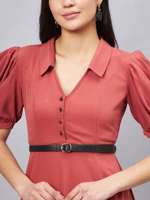 Winered women pink collared flared full length dress 5