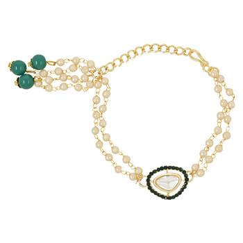 rakshabhandhan special kundan bhaiya bhabhi pearl hanging lumba bracelet rakhi combo set with roli chawal 3