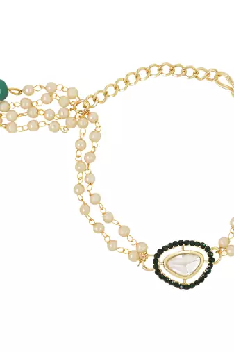 rakshabhandhan special kundan bhaiya bhabhi pearl hanging lumba bracelet rakhi combo set with roli chawal