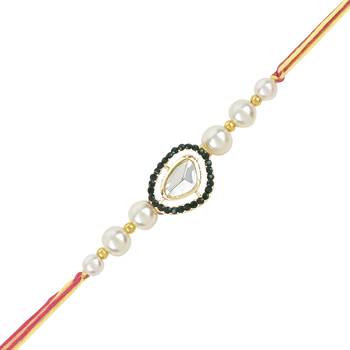 rakshabhandhan special kundan bhaiya bhabhi pearl hanging lumba bracelet rakhi combo set with roli chawal 4