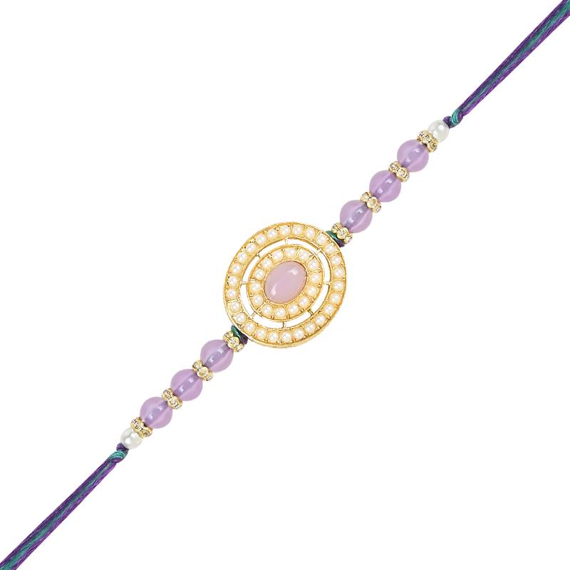 rakshabhandhan special kundan bhaiya bhabhi pearl hanging lumba bracelet rakhi combo set with roli chawal