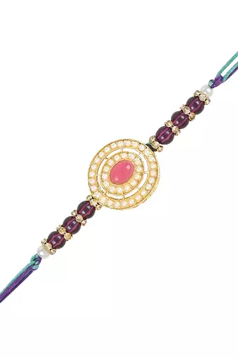 rakshabhandhan special kundan bhaiya bhabhi pearl hanging lumba bracelet rakhi combo set with roli chawal