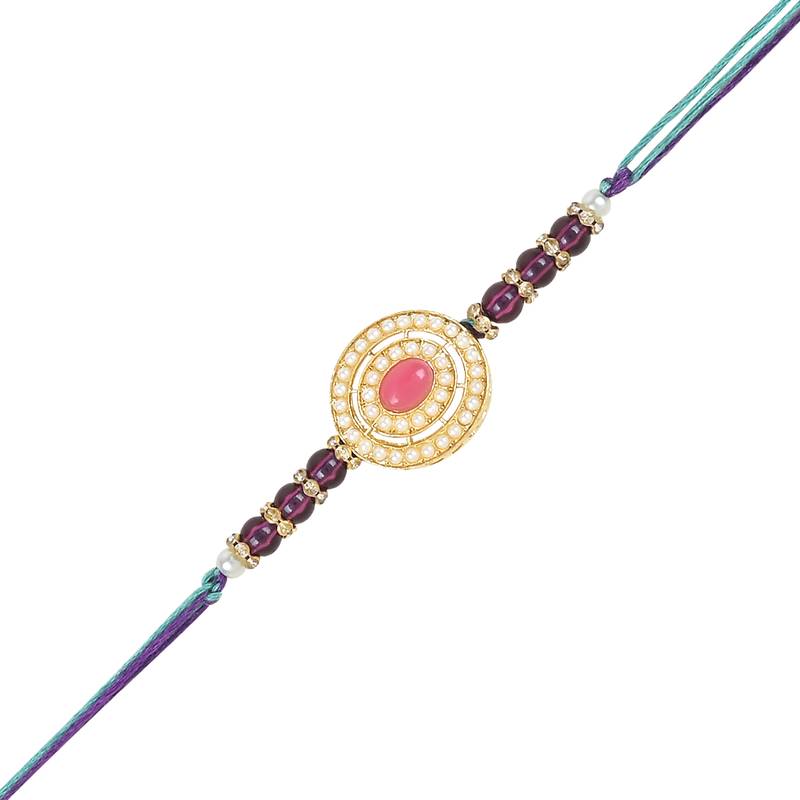 rakshabhandhan special kundan bhaiya bhabhi pearl hanging lumba bracelet rakhi combo set with roli chawal