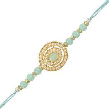rakshabhandhan special kundan bhaiya bhabhi pearl hanging lumba bracelet rakhi combo set with roli chawa 4