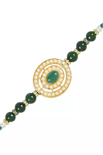 rakshabhandhan special kundan bhaiya bhabhi pearl hanging lumba bracelet rakhi combo set with roli chawal