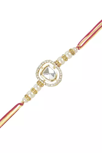 rakshabhandhan special kundan bhaiya bhabhi pearl hanging lumba bracelet rakhi combo set with roli chawal