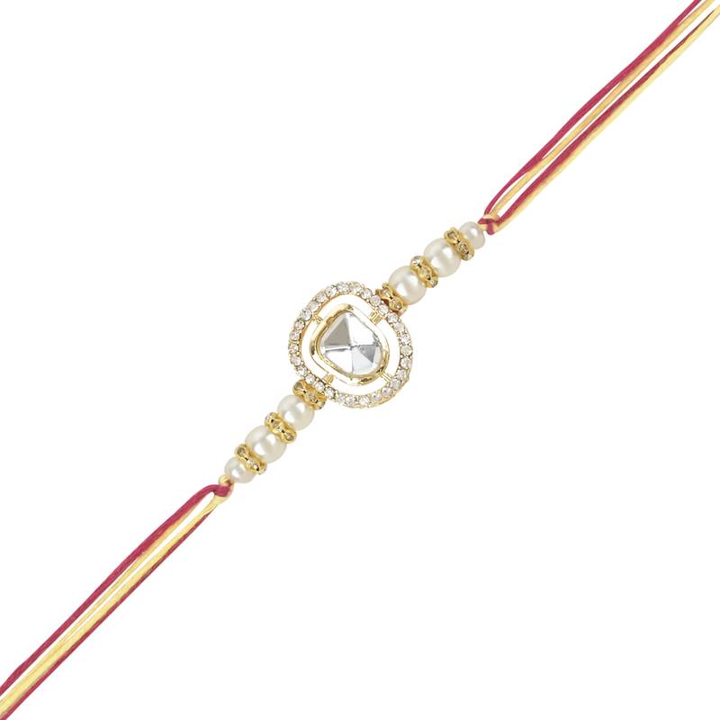 rakshabhandhan special kundan bhaiya bhabhi pearl hanging lumba bracelet rakhi combo set with roli chawal