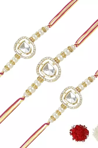rakshabhandhan special kundan stone rakhi with roli chawal for bhaiya/brother/mens 
