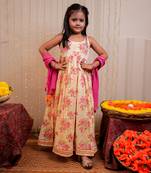 Yellow full length block printed kurta set