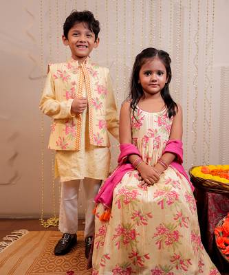 Yellow full length block printed kurta set 5