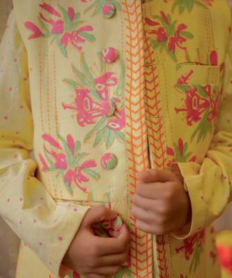 Yellow block printed nehru jacket set 4