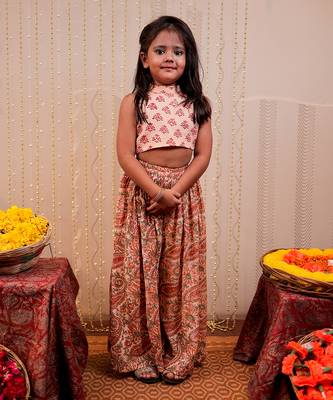 Peach block printed sharara set 1