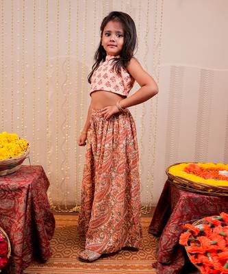 Peach block printed sharara set 2