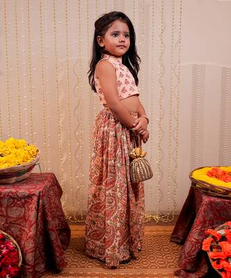 Peach block printed sharara set 3