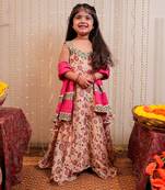 Beige full length block printed kurta set