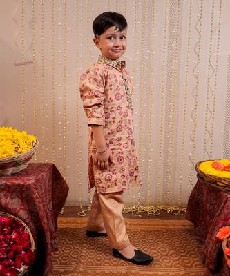 Beige block printed kurta set 3