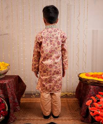 Beige block printed kurta set 4