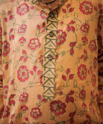 Beige block printed kurta set 5