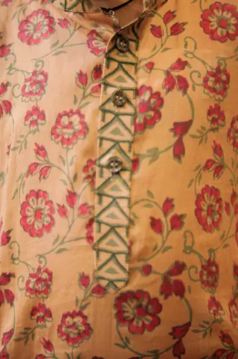 Beige block printed kurta set