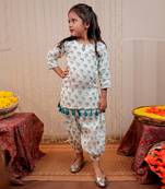 White chinon crepe block printed kurta set