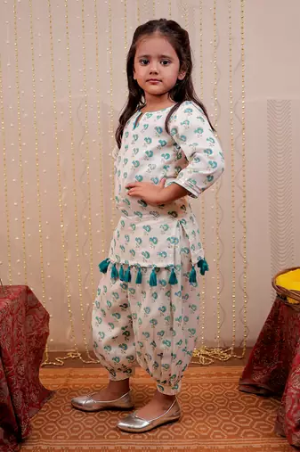 White chinon crepe block printed kurta set