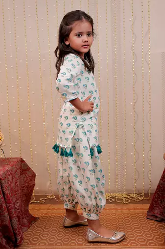 White chinon crepe block printed kurta set
