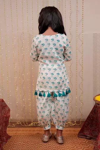 White chinon crepe block printed kurta set
