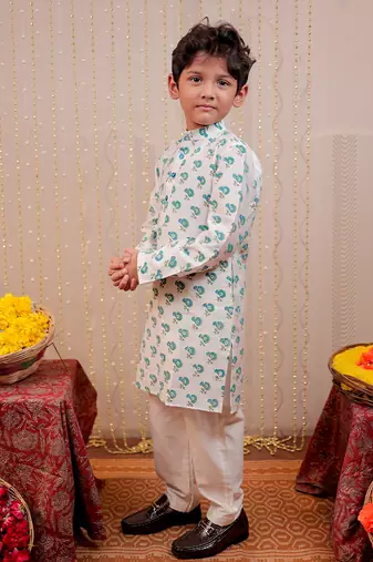 White block printed kurta set