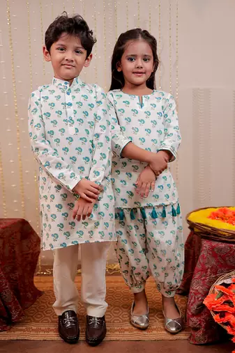 White block printed kurta set
