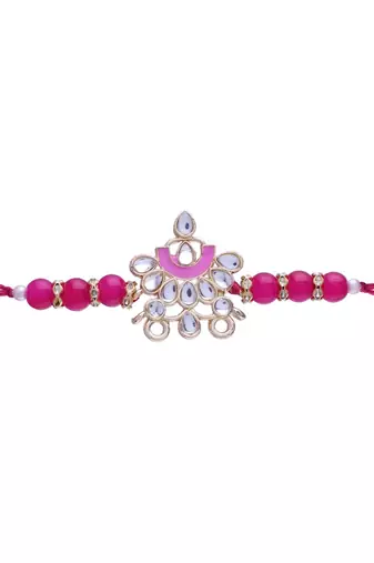 Gold Plated Ethnic Designer Enamel Pearl Beads Combo Rakhi Set Bracelet for BrotherMen 