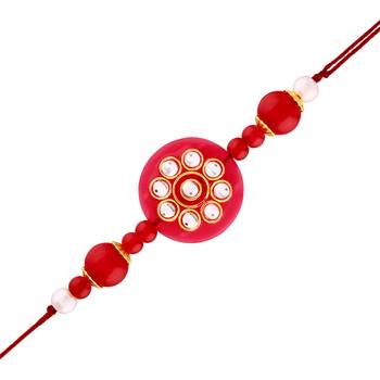 Gold Plated Designer Pearl Kundan Rakhi For Men/Boys 2