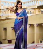 Trendmalls  Blue Rangoli Silk Heavy Swarovski Double Shade Wedding Party Wear Bridal Saree With Blouse