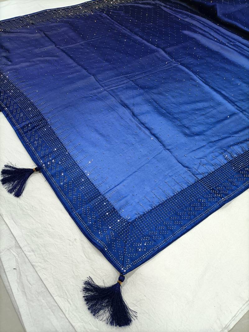  Blue Rangoli Silk Heavy Swarovski Double Shade Wedding Party Wear Bridal Saree With Blouse