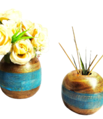Flower Vase Wooden Vase  Decor Showpiece 11 CM (Pack of 2)
