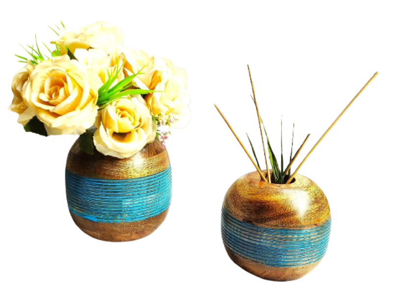 Flower Vase Wooden Vase  Decor Showpiece 11 CM (Pack of 2)