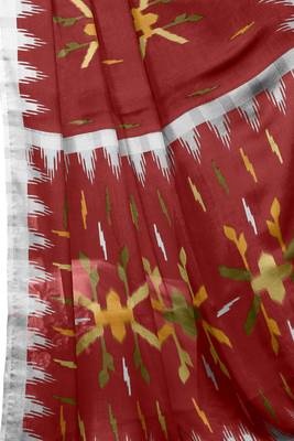 Maroon Chiffon Block Print Saree With Unstitched Blouse Piece 4