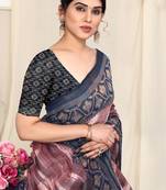 Light Pink Cotton Abstract Golden Zari Border Saree With Unstitched Blouse Piece