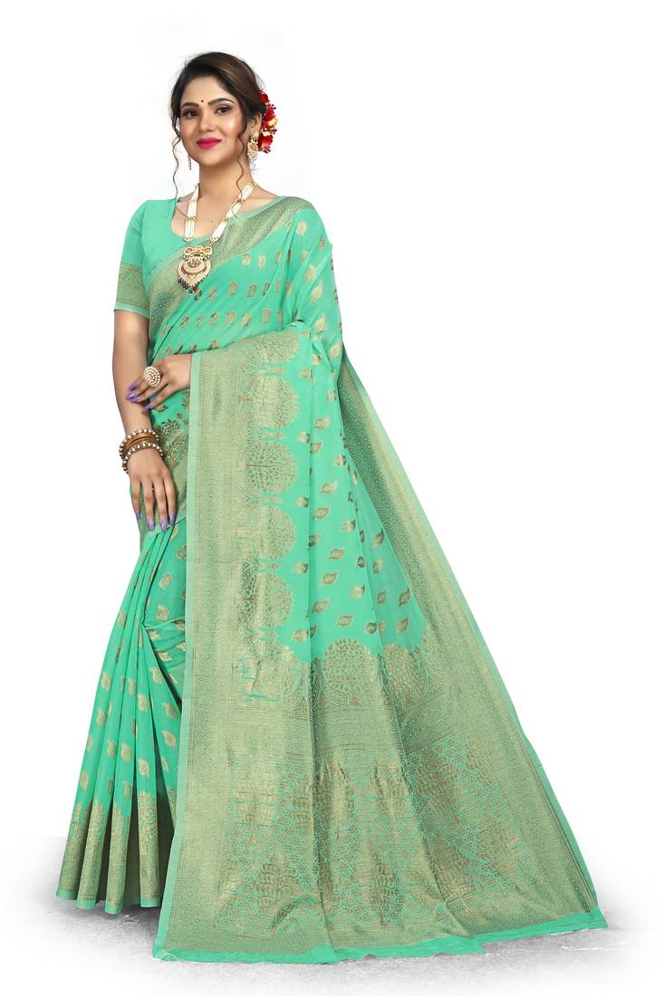 Rama woven cotton blend womens saree with blouse