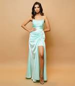 Mint green floor length straps sheath prom dress