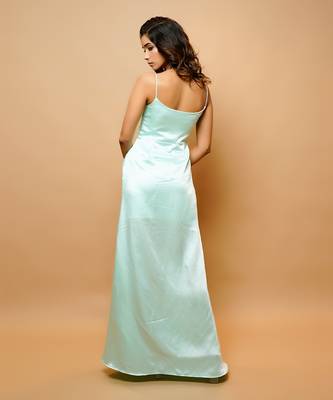 Mint green floor length straps sheath prom dress 3