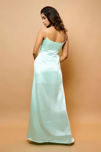 Mint green floor length straps sheath prom dress