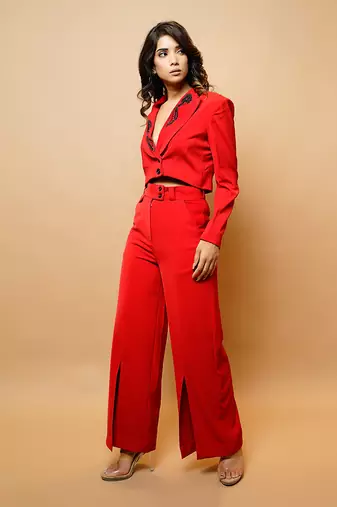 Hot red short coat and pant