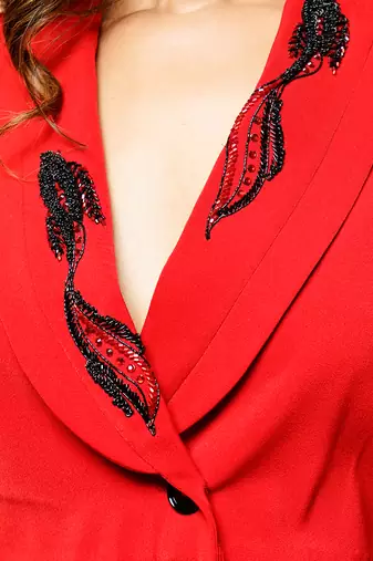 Hot red short coat and pant