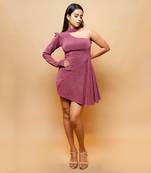 Pink shimmer one shoulder mini dress
