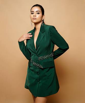 Forest green double breasted jacket dress 4